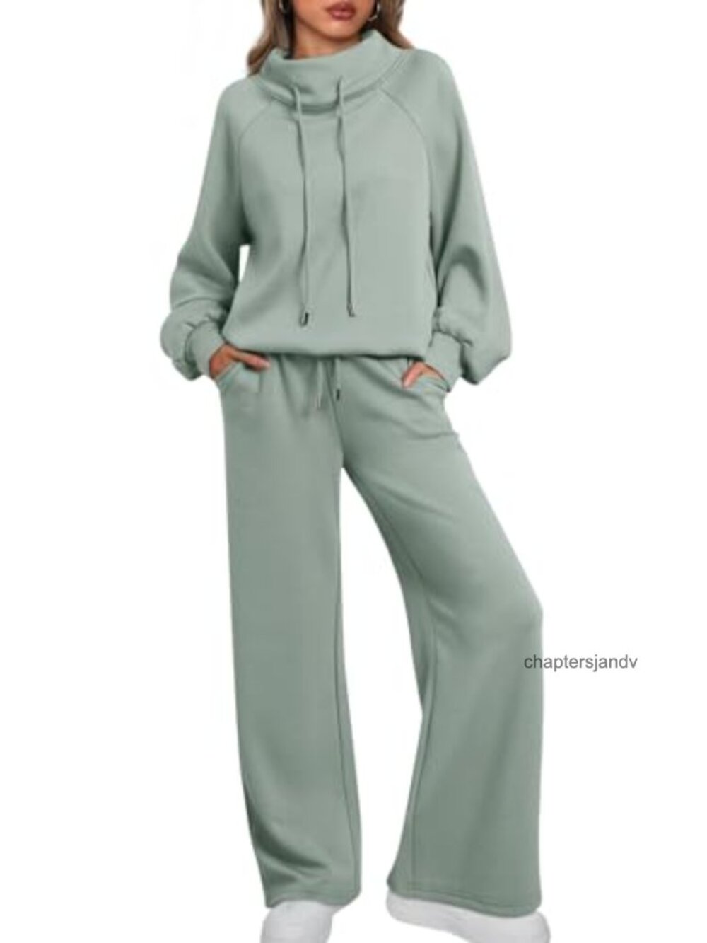 Women's Mock Neck 2 Piece Lounge Sweat Set Scuba Knit Wide Leg